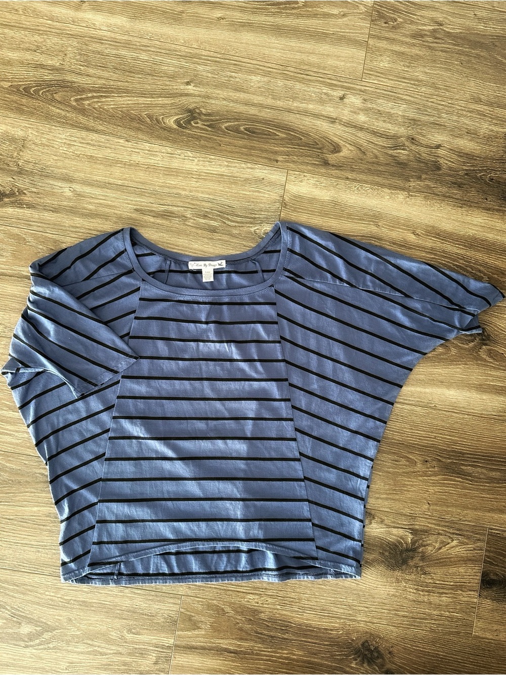 Love By Design Blue Short-Sleeve Boxy Top with Black Stripes